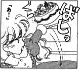 Takako accidentally knocks the cake onto the floor. (Manga ep. 4, anime ep. 7)